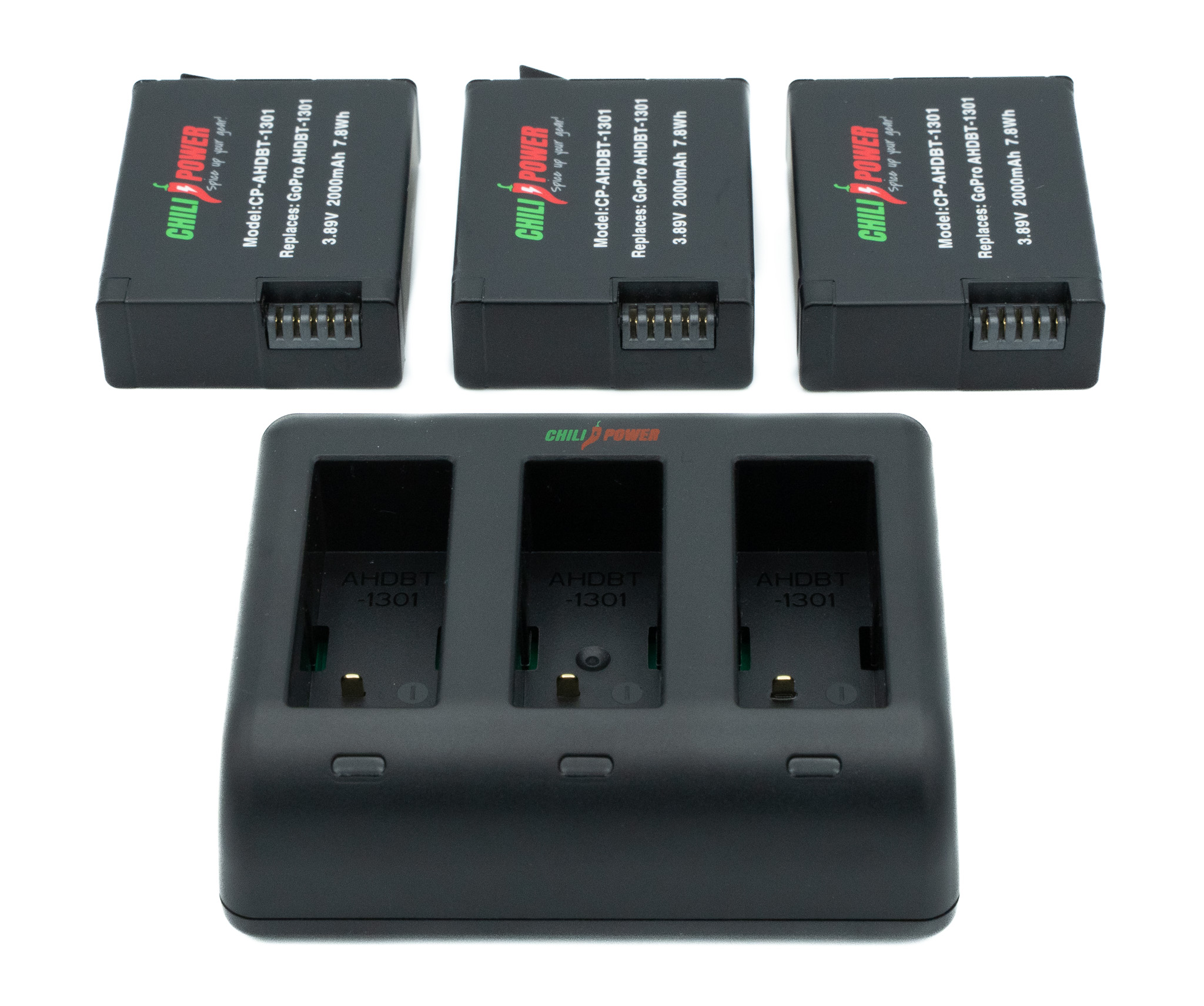 ChiliPower GoPro Hero 13 Kit Deluxe - 3 accu's + Triple lader, voor het laden van 3 accu's